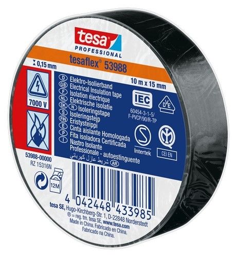 Tesa 53988 Isolatie tape 15mmx10m - zwart 10 rollen