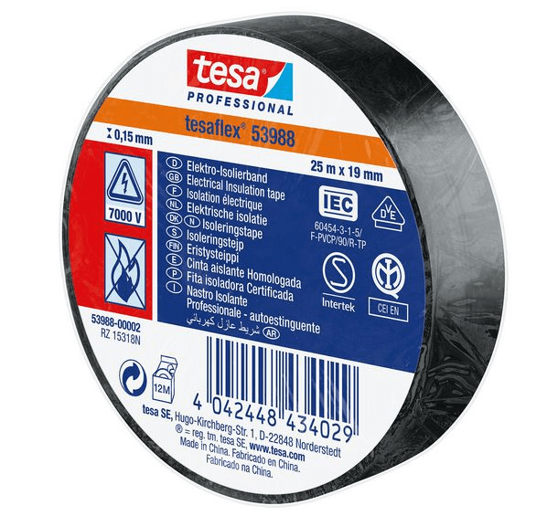 Tesa 53988 Isolatie tape 19mmx25m - zwart 10 rollen
