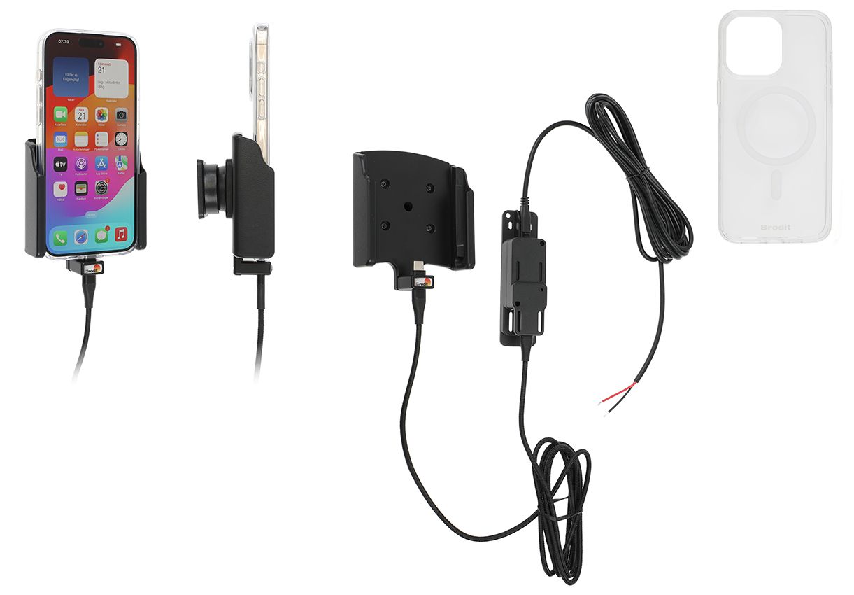 Brodit houder/lader iPhone 15 Pro Max fixed - with case